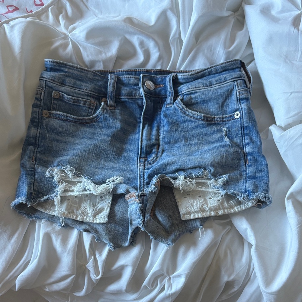 American Eagle Outfitters Blue Distressed Jean Shorts